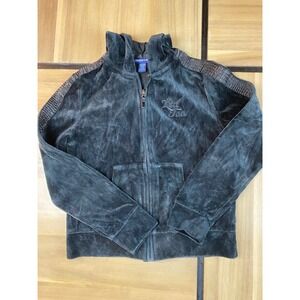 Limited Too Girls Black Velour Full Zip Hoodie Jacket Size M/12